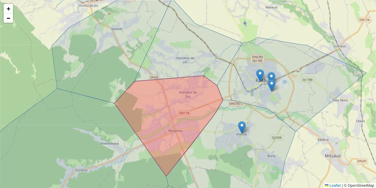 Hartă a codului poștal  și a codurilor poștale învecinate