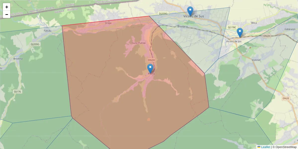 Hartă a codului poștal  și a codurilor poștale învecinate