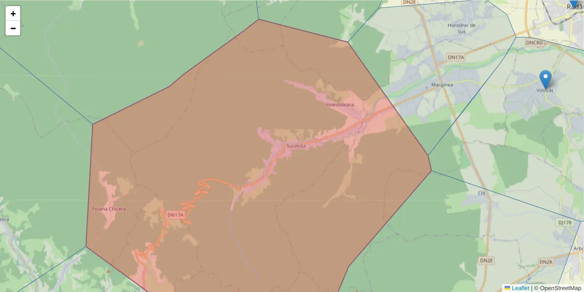Hartă a codului poștal  și a codurilor poștale învecinate