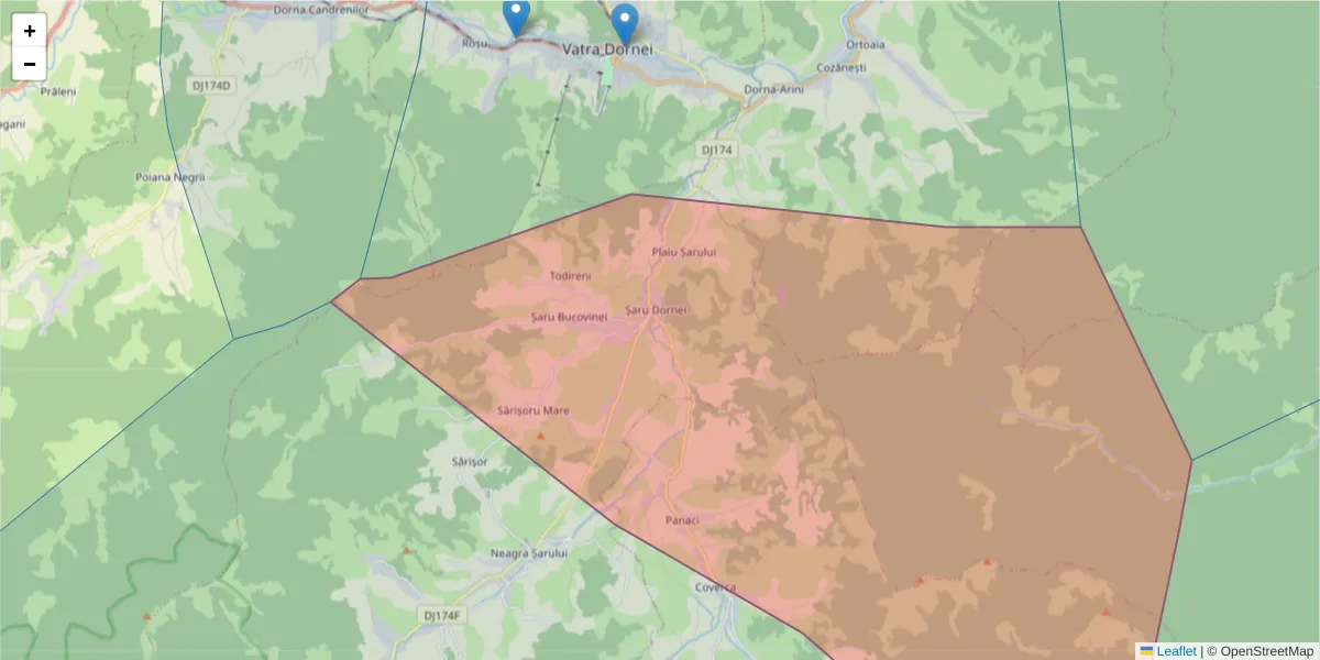 Hartă a codului poștal  și a codurilor poștale învecinate