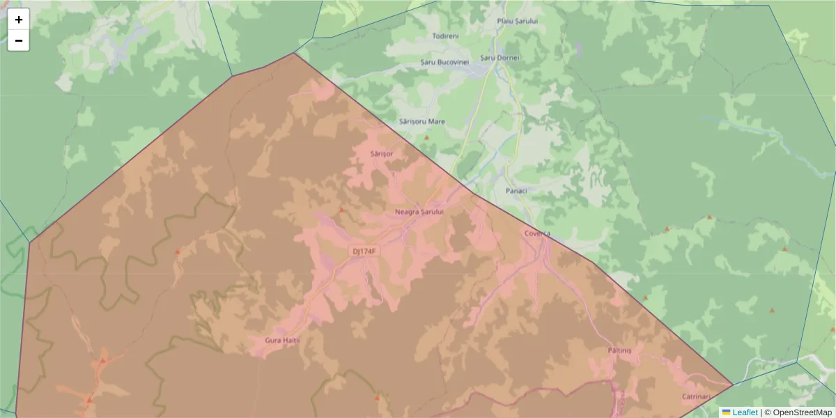 Hartă a codului poștal  și a codurilor poștale învecinate