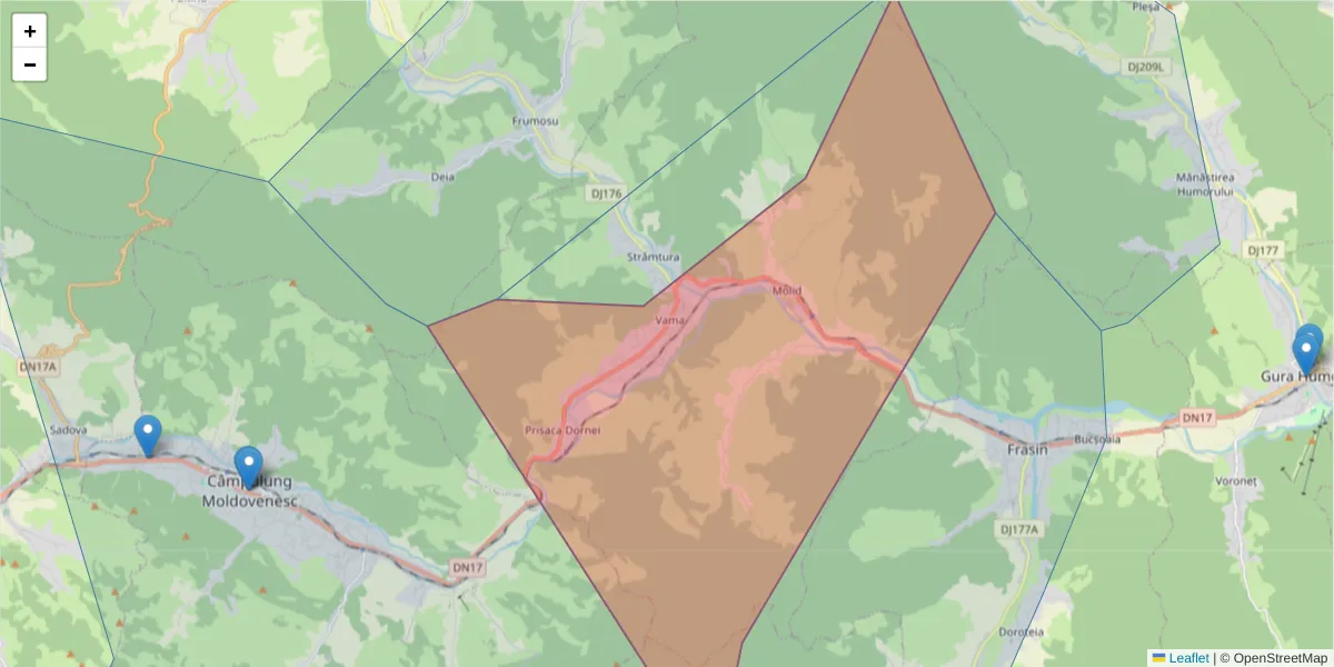 Hartă a codului poștal  și a codurilor poștale învecinate