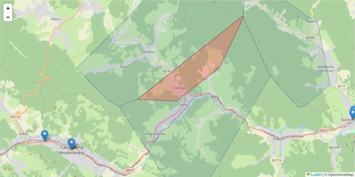 Hartă a codului poștal  și a codurilor poștale învecinate