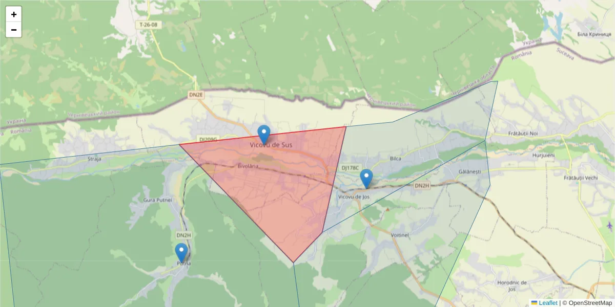 Hartă a codului poștal  și a codurilor poștale învecinate