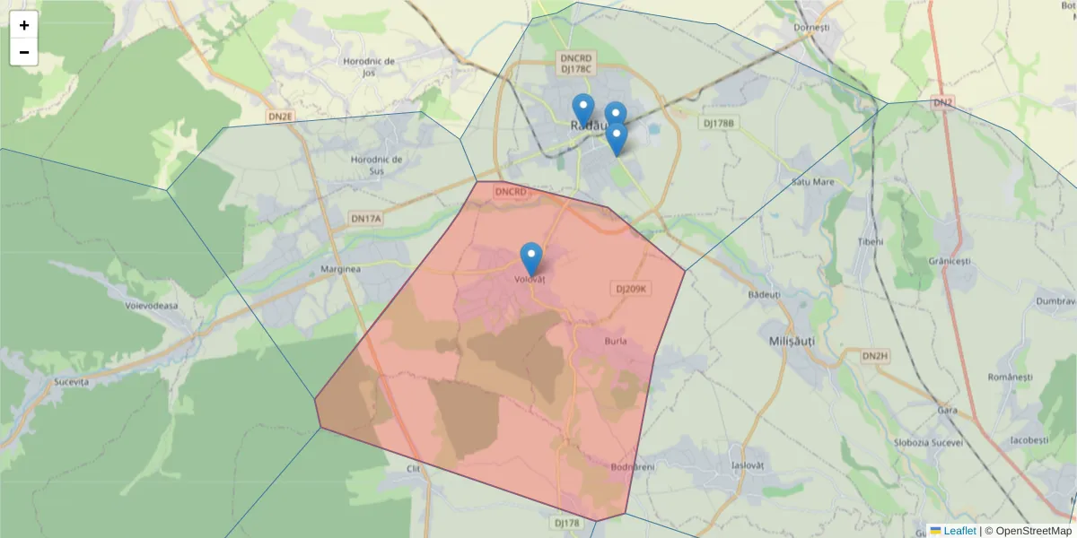 Hartă a codului poștal  și a codurilor poștale învecinate