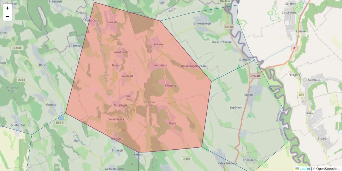 Hartă a codului poștal  și a codurilor poștale învecinate