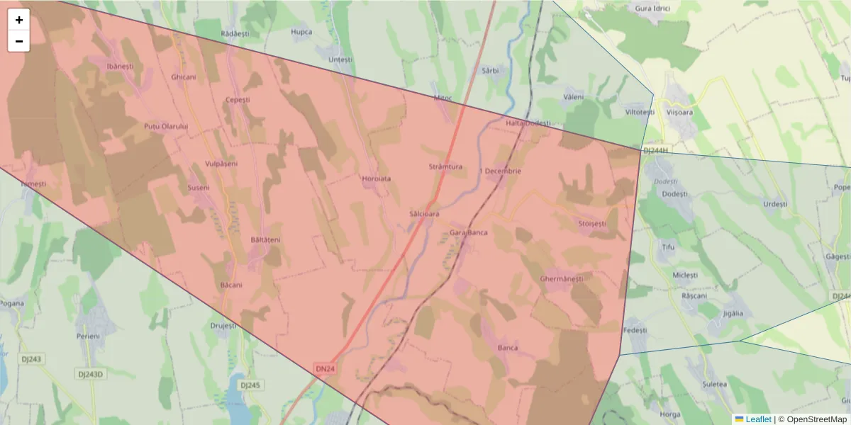 Hartă a codului poștal  și a codurilor poștale învecinate