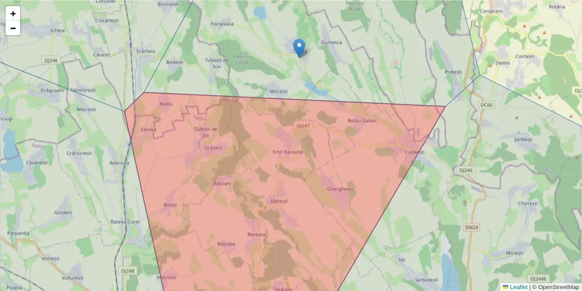 Hartă a codului poștal  și a codurilor poștale învecinate