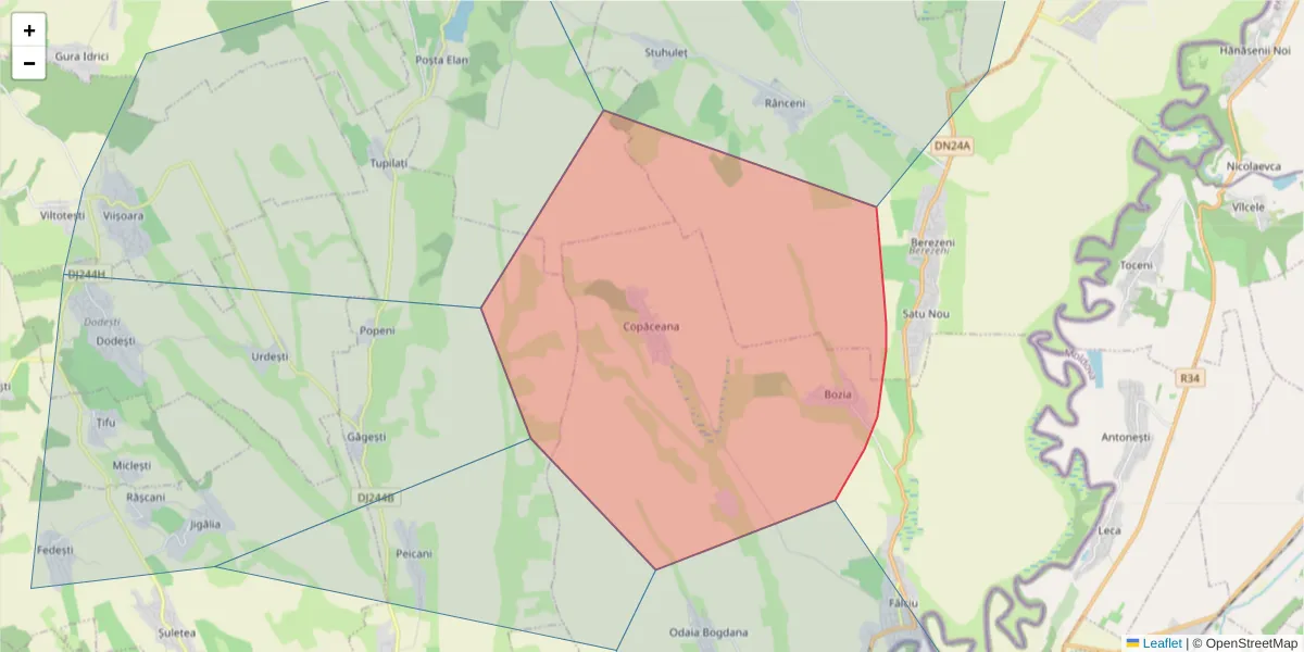 Hartă a codului poștal  și a codurilor poștale învecinate