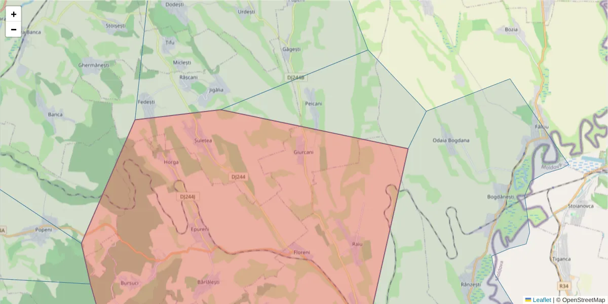 Hartă a codului poștal  și a codurilor poștale învecinate
