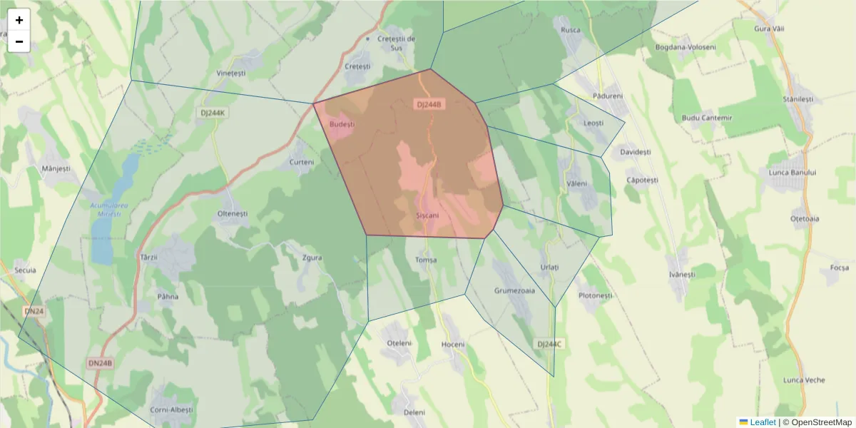 Hartă a codului poștal  și a codurilor poștale învecinate