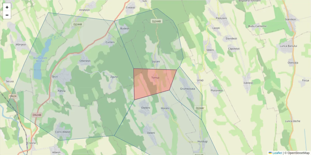 Hartă a codului poștal  și a codurilor poștale învecinate