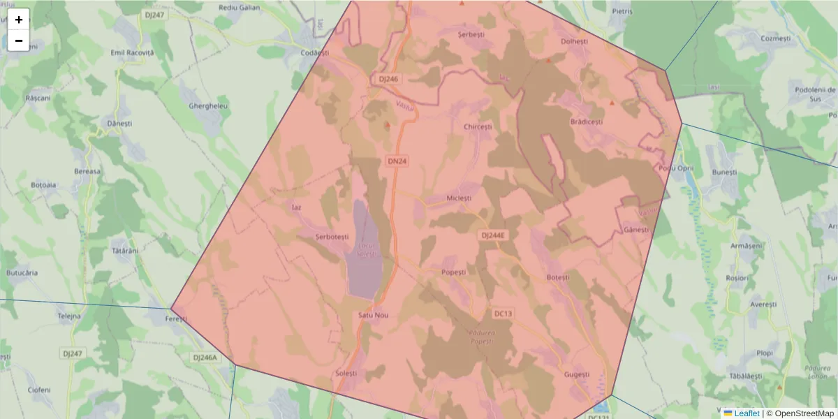 Hartă a codului poștal  și a codurilor poștale învecinate