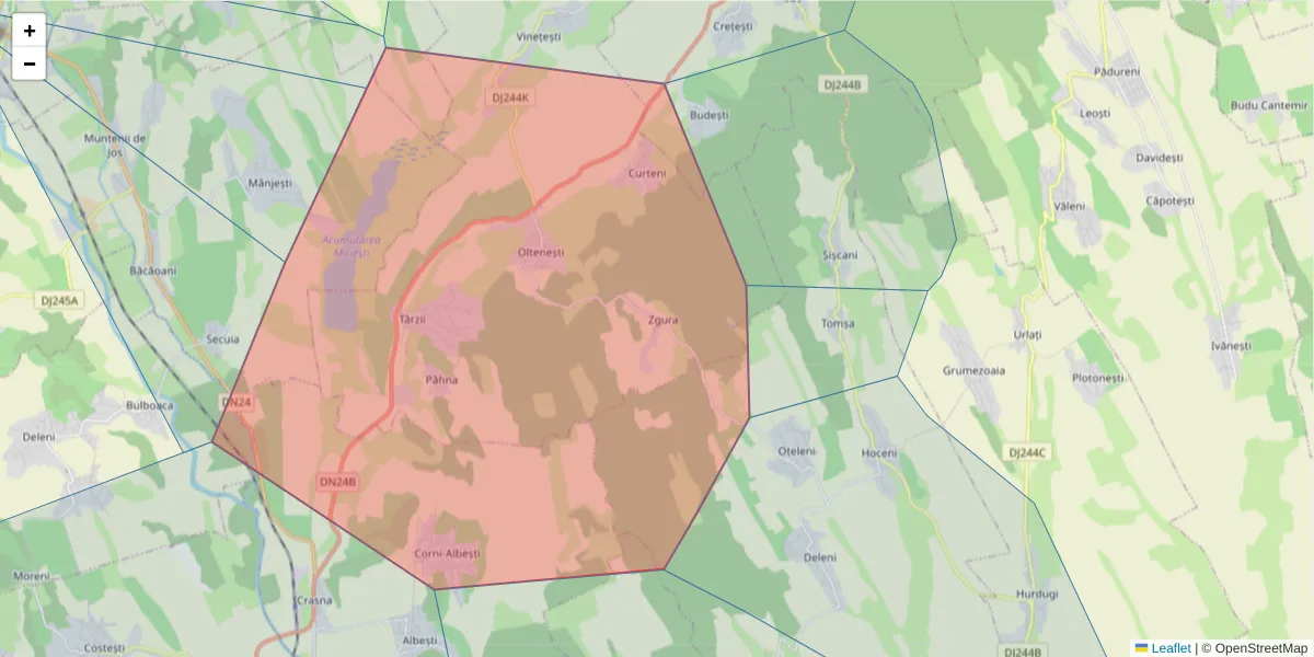 Hartă a codului poștal  și a codurilor poștale învecinate