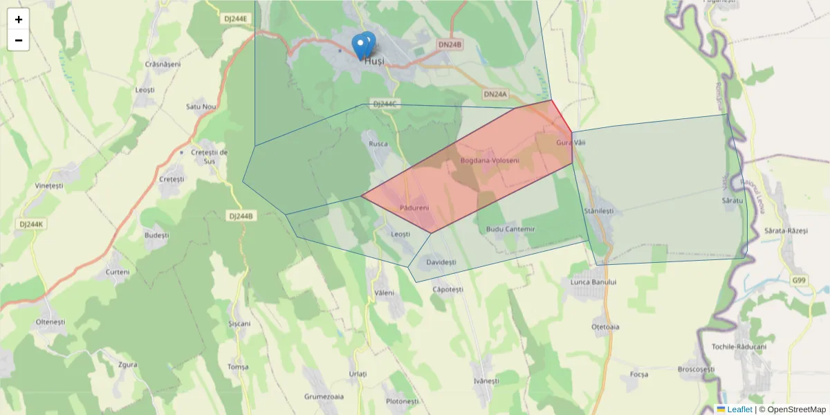 Hartă a codului poștal  și a codurilor poștale învecinate