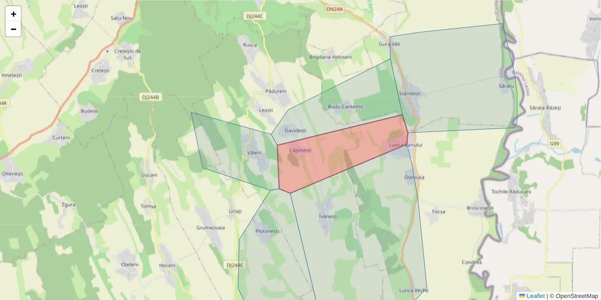 Hartă a codului poștal  și a codurilor poștale învecinate