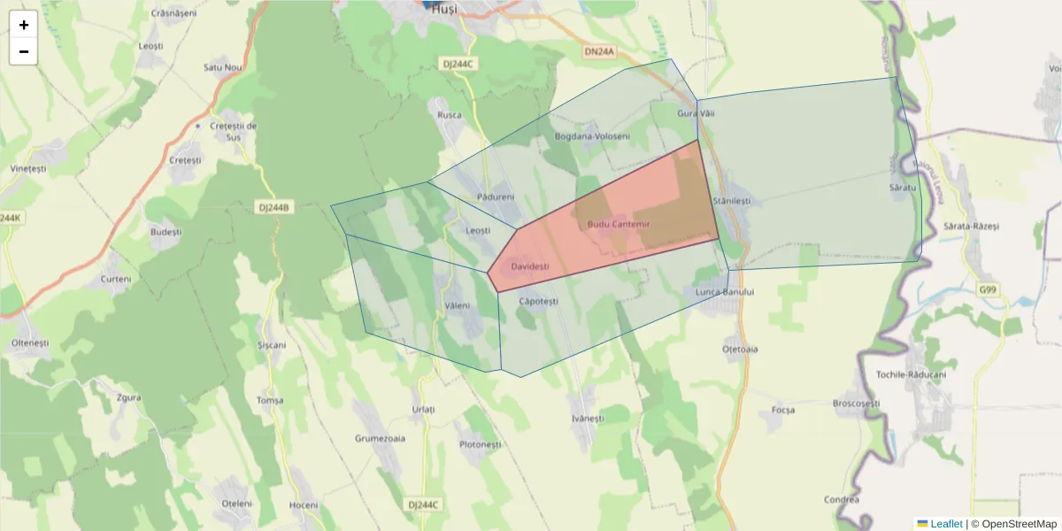Hartă a codului poștal  și a codurilor poștale învecinate