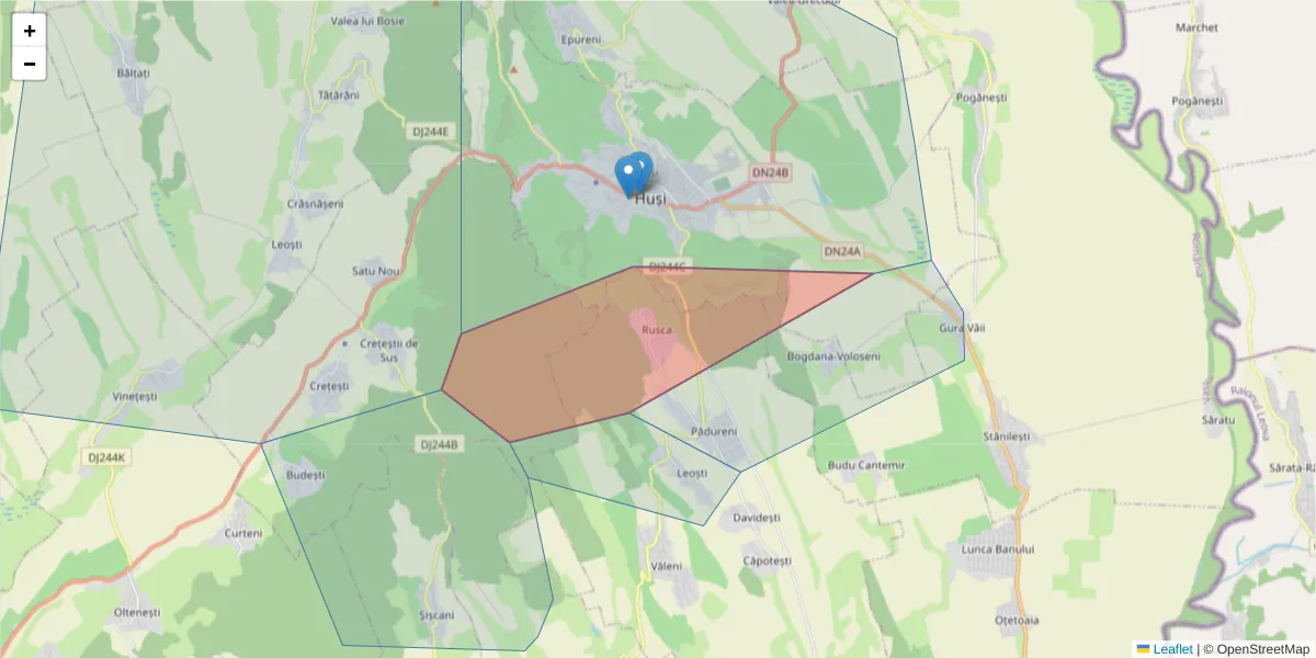 Hartă a codului poștal  și a codurilor poștale învecinate