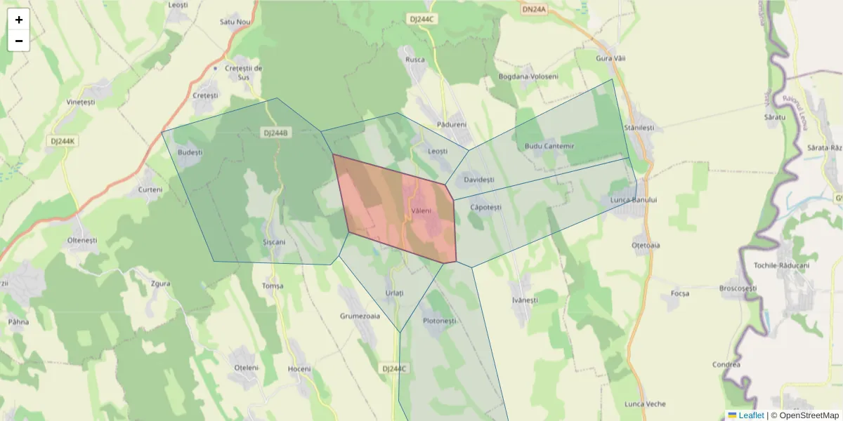 Hartă a codului poștal  și a codurilor poștale învecinate