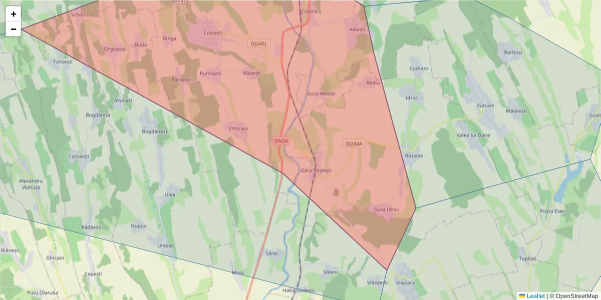 Hartă a codului poștal  și a codurilor poștale învecinate