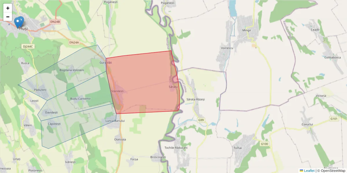 Hartă a codului poștal  și a codurilor poștale învecinate