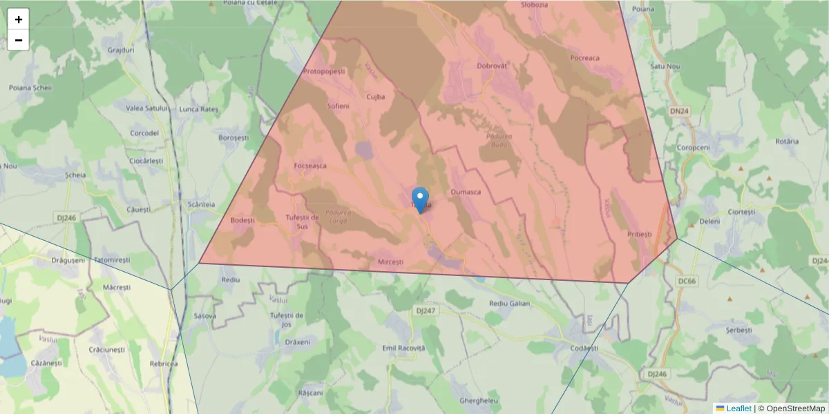 Hartă a codului poștal  și a codurilor poștale învecinate