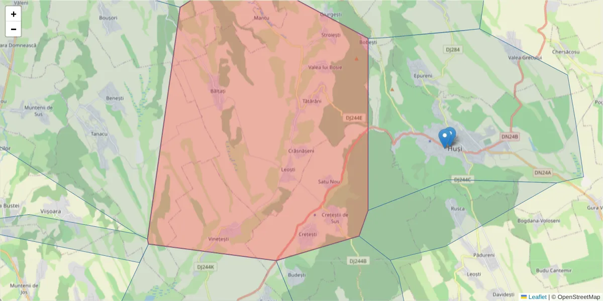 Hartă a codului poștal  și a codurilor poștale învecinate