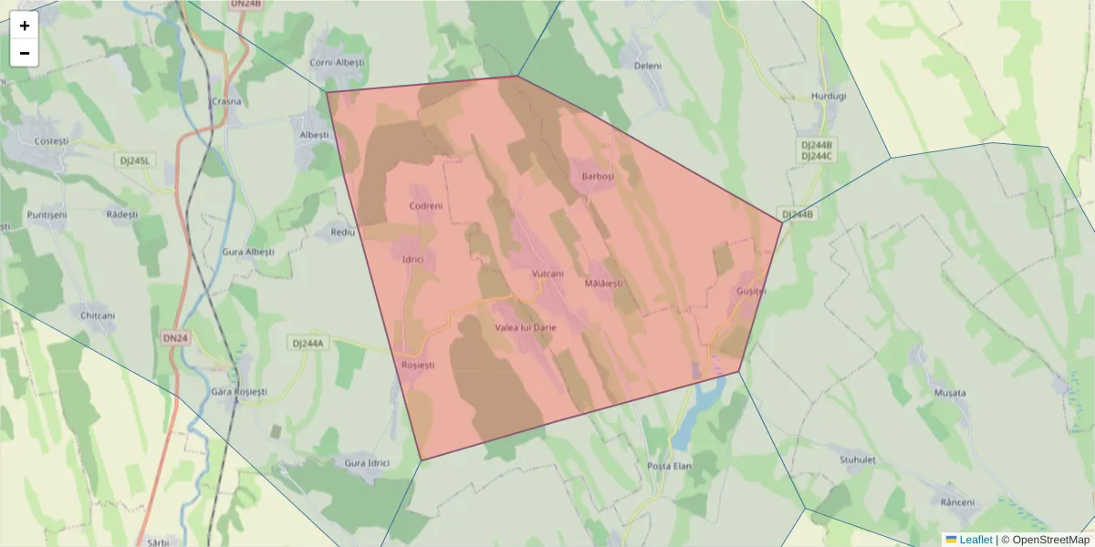 Hartă a codului poștal  și a codurilor poștale învecinate