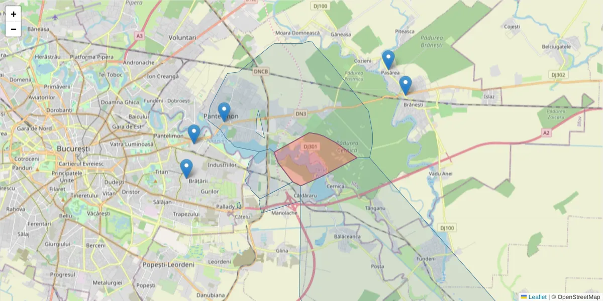 Hartă a codului poștal  și a codurilor poștale învecinate