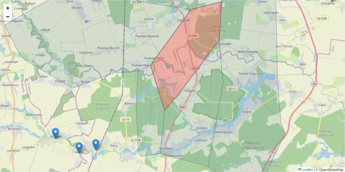Hartă a codului poștal  și a codurilor poștale învecinate