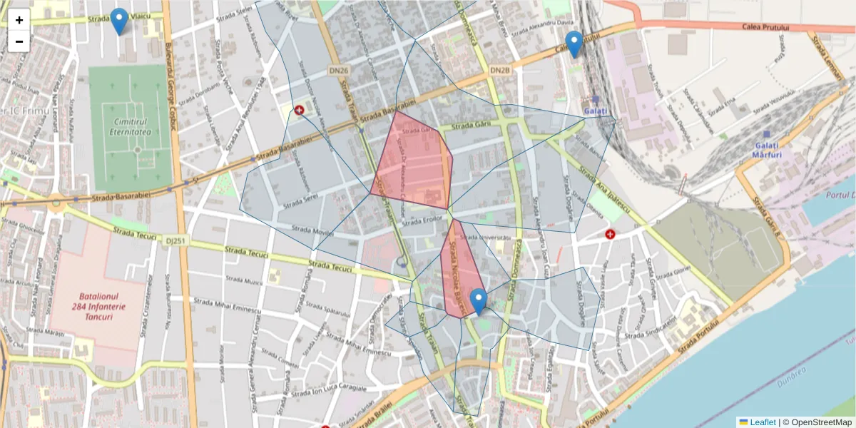 Hartă a codului poștal  și a codurilor poștale învecinate