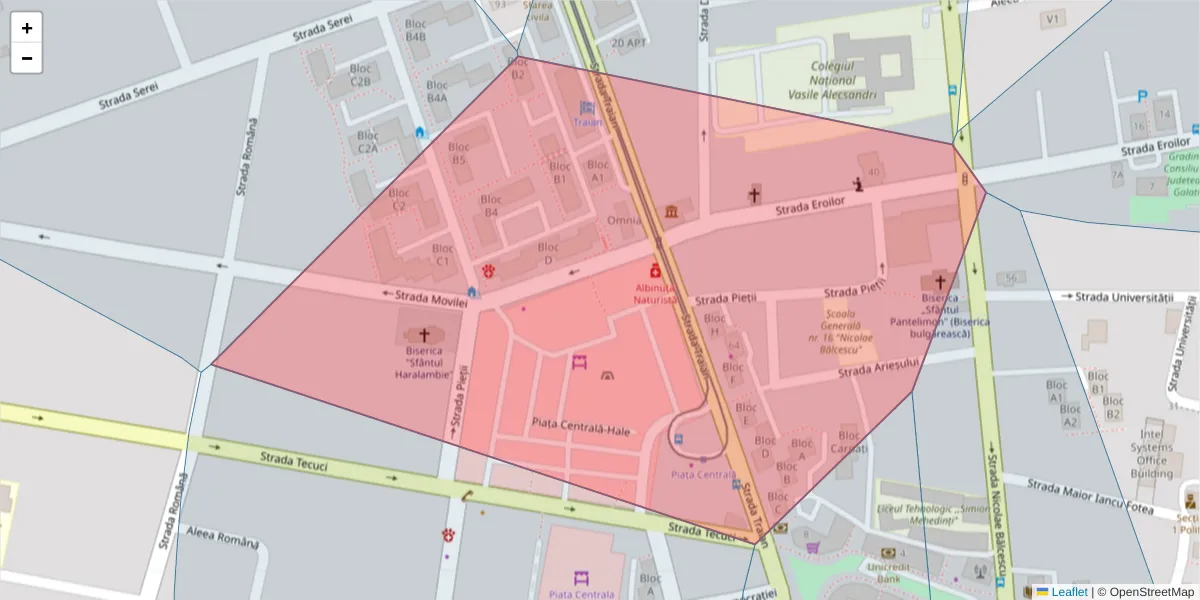 Hartă a codului poștal  și a codurilor poștale învecinate