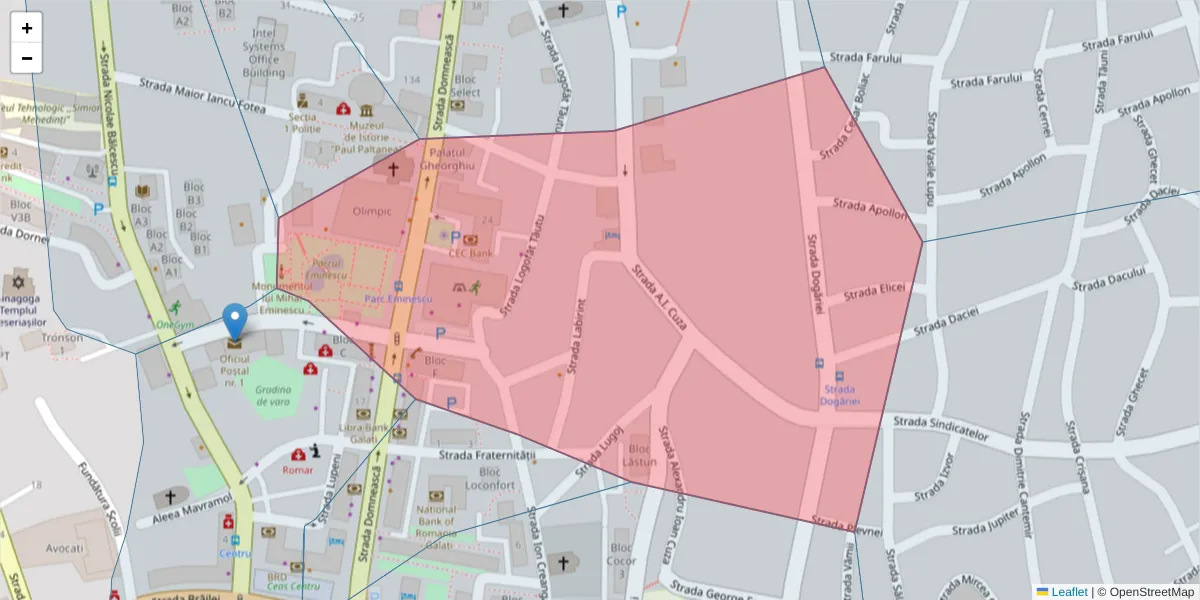 Hartă a codului poștal  și a codurilor poștale învecinate