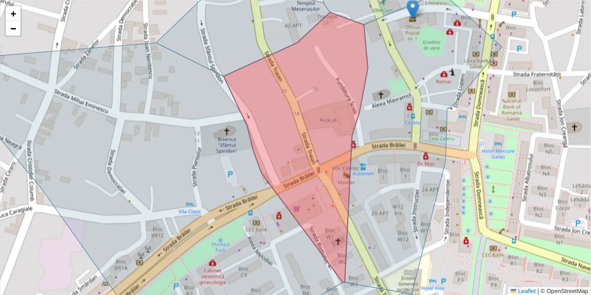 Hartă a codului poștal  și a codurilor poștale învecinate