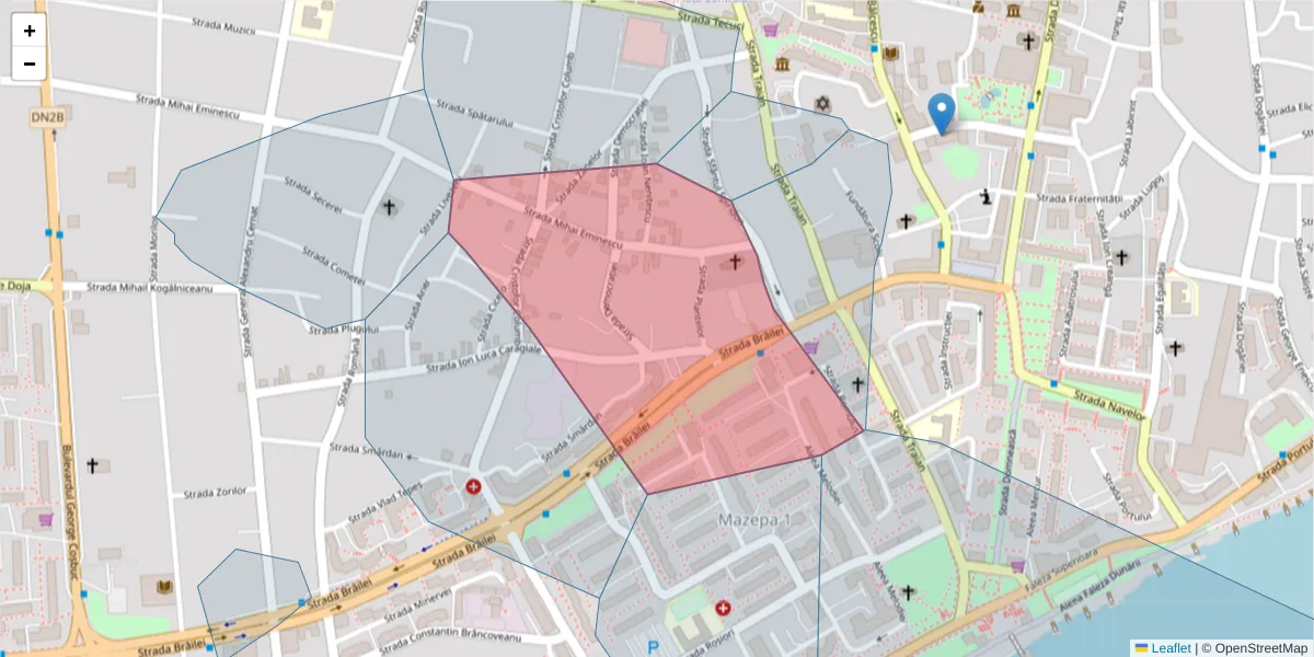 Hartă a codului poștal  și a codurilor poștale învecinate