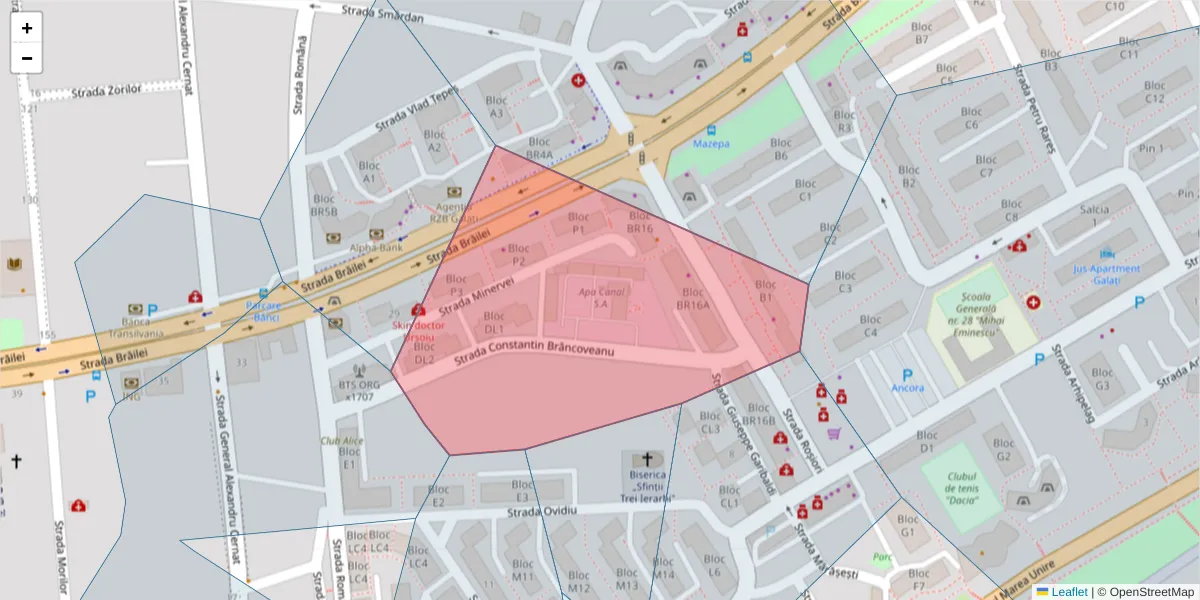 Hartă a codului poștal  și a codurilor poștale învecinate