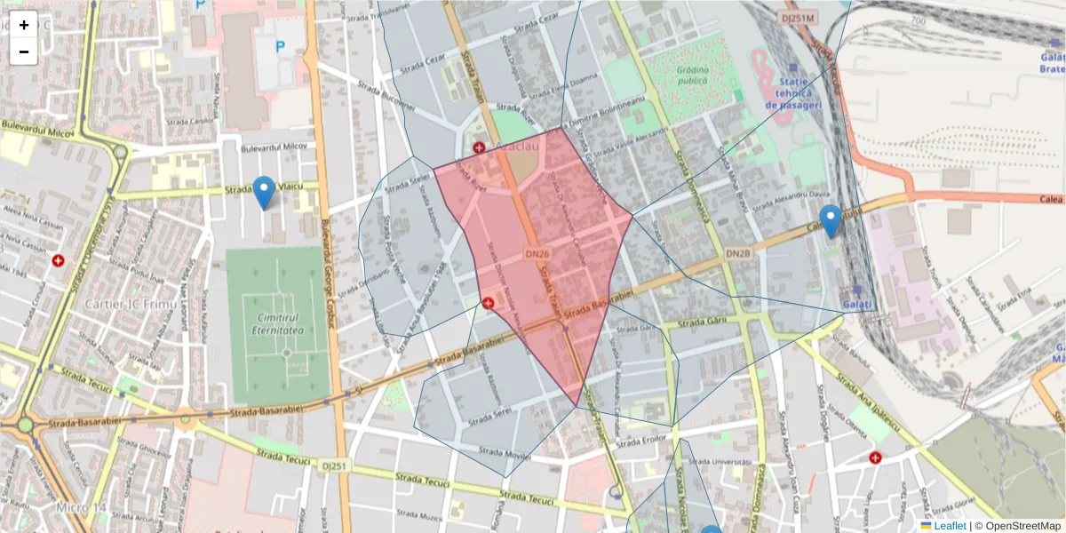 Hartă a codului poștal  și a codurilor poștale învecinate