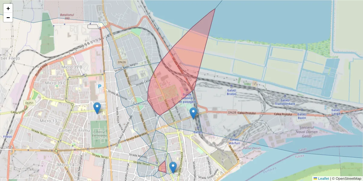 Hartă a codului poștal  și a codurilor poștale învecinate