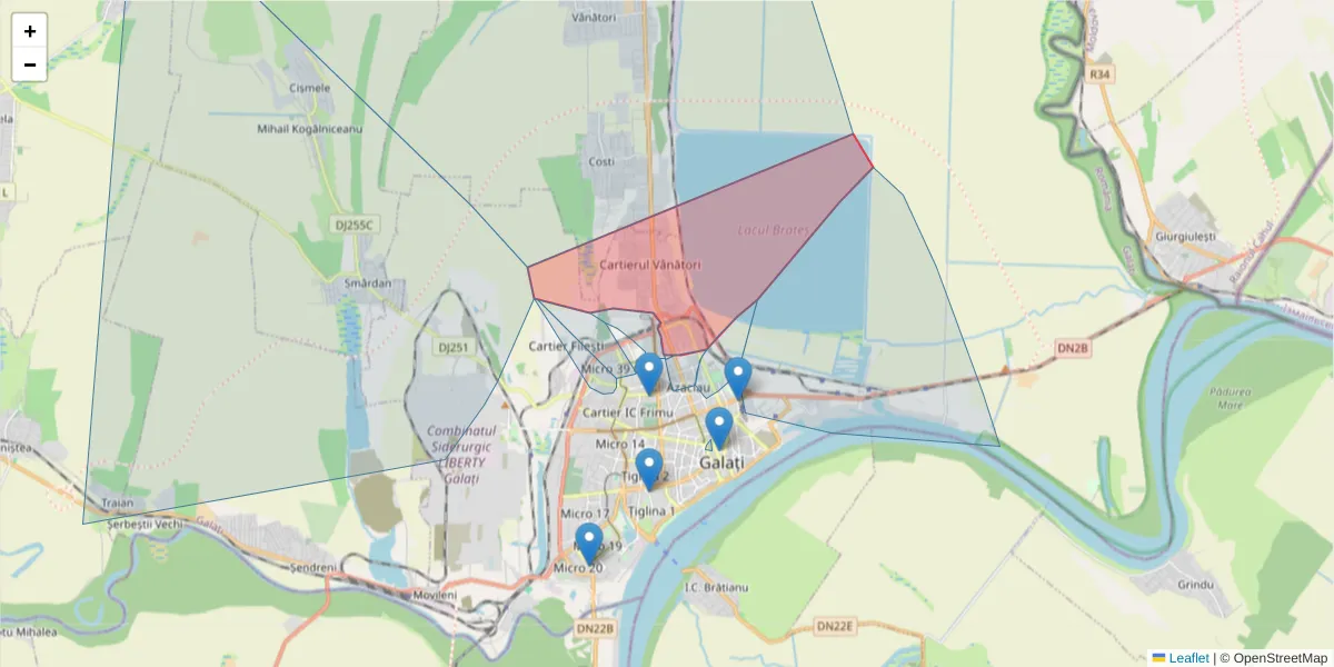 Hartă a codului poștal  și a codurilor poștale învecinate