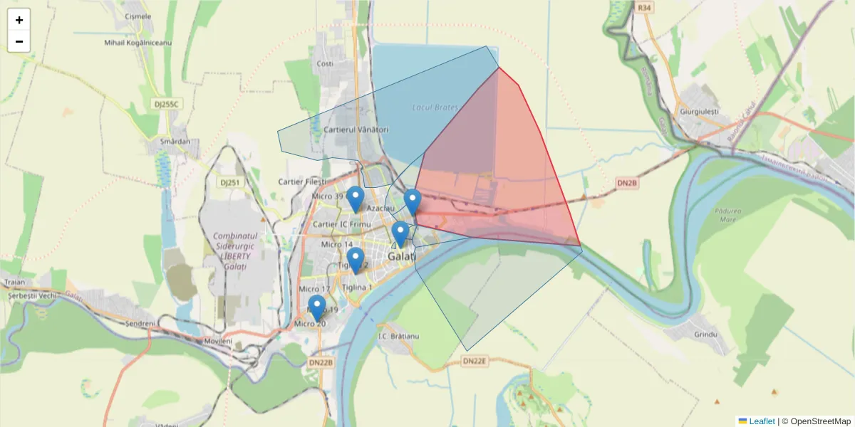 Hartă a codului poștal  și a codurilor poștale învecinate