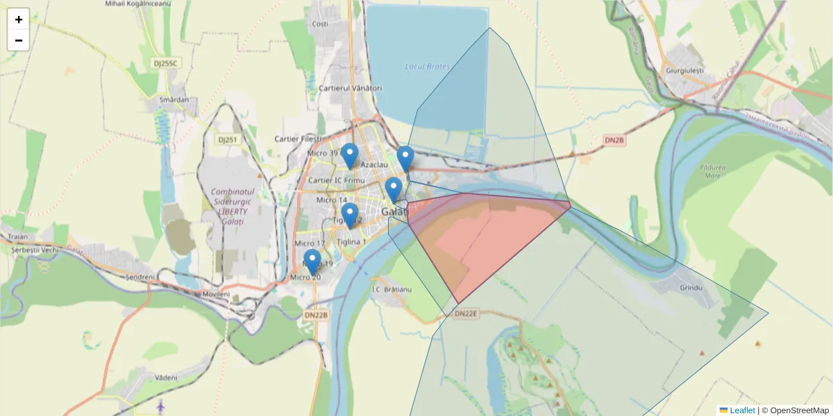Hartă a codului poștal  și a codurilor poștale învecinate