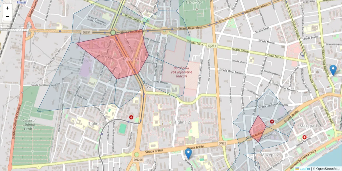 Hartă a codului poștal  și a codurilor poștale învecinate