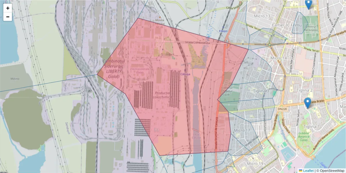 Hartă a codului poștal  și a codurilor poștale învecinate