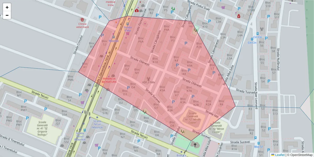 Hartă a codului poștal  și a codurilor poștale învecinate