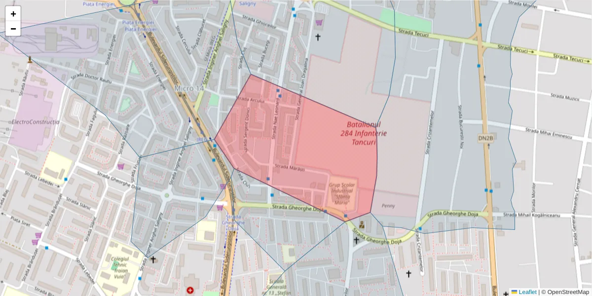 Hartă a codului poștal  și a codurilor poștale învecinate