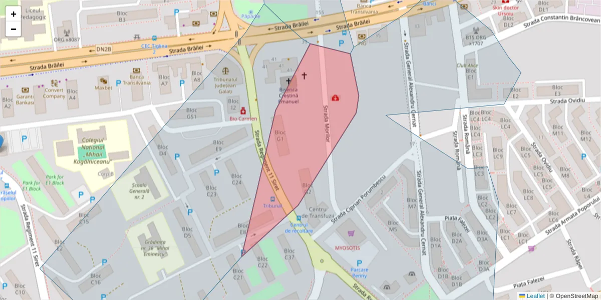 Hartă a codului poștal  și a codurilor poștale învecinate