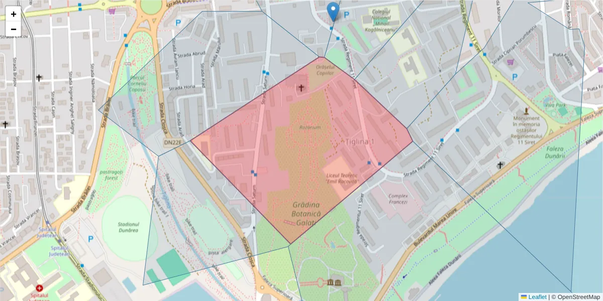 Hartă a codului poștal  și a codurilor poștale învecinate