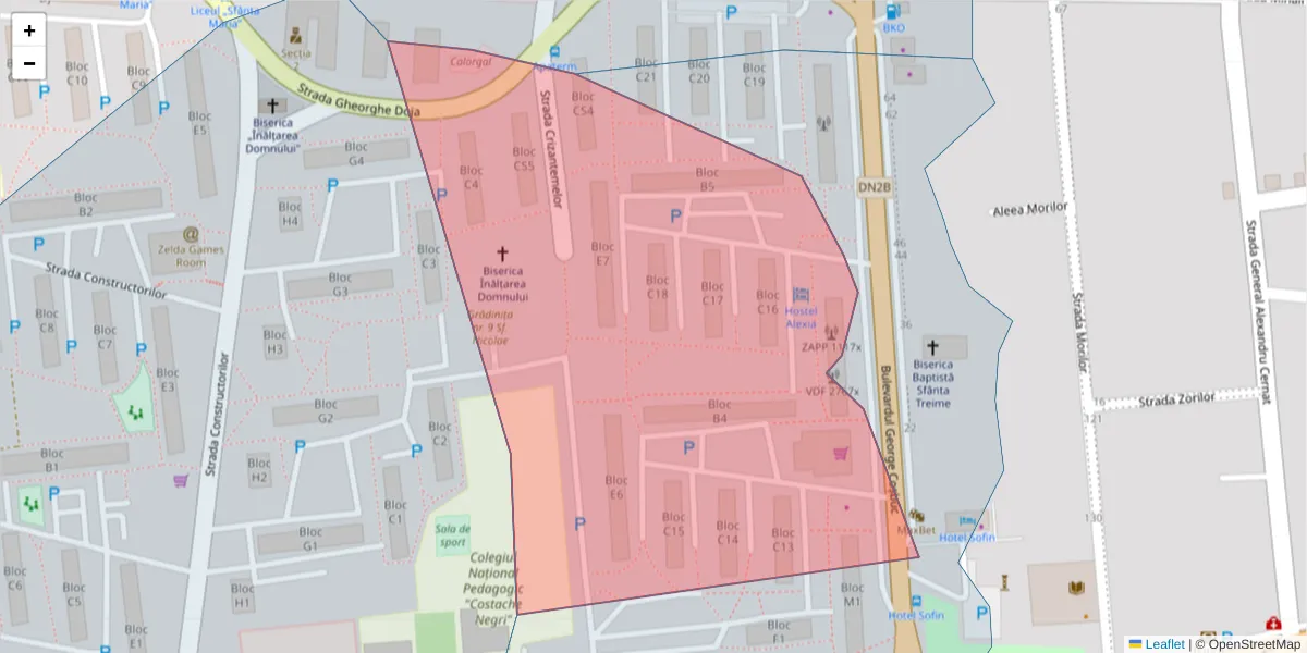 Hartă a codului poștal  și a codurilor poștale învecinate