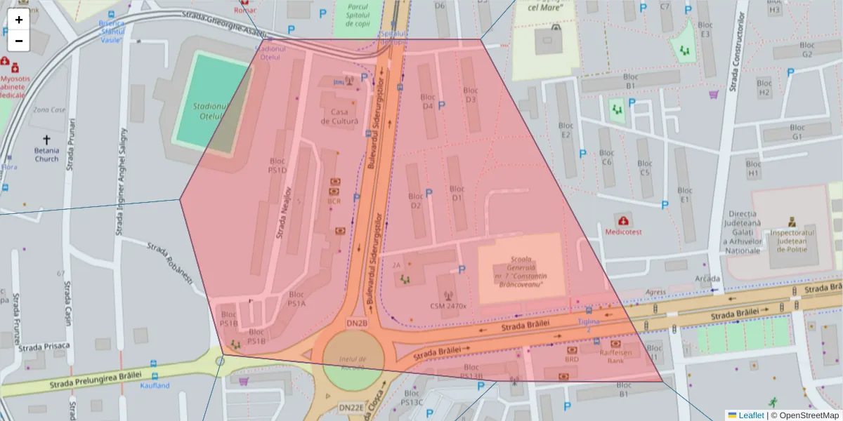 Hartă a codului poștal  și a codurilor poștale învecinate