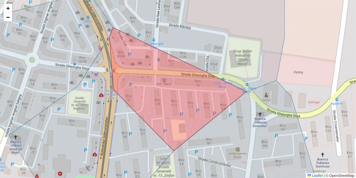 Hartă a codului poștal  și a codurilor poștale învecinate